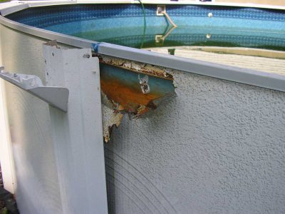 how to fix rusty above gorund pool walls