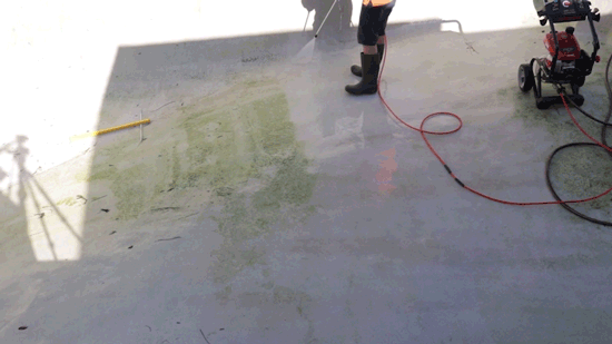 How To Drain and Clean A Swimming Pool - pressure wwash algae off of pool wall