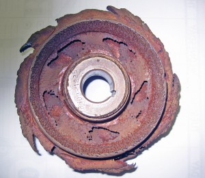 Impeller damaged by cavitation. 
